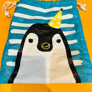 Panguin Design Kids Size Draw String Bag appx 11.50”x 10” Blue Color Pre-Owned